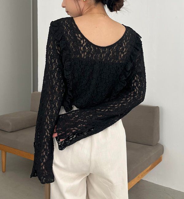 「【前後2WAY/オケージョンにも◎】レースUネックトップス」|Tシャツ・カットソー|