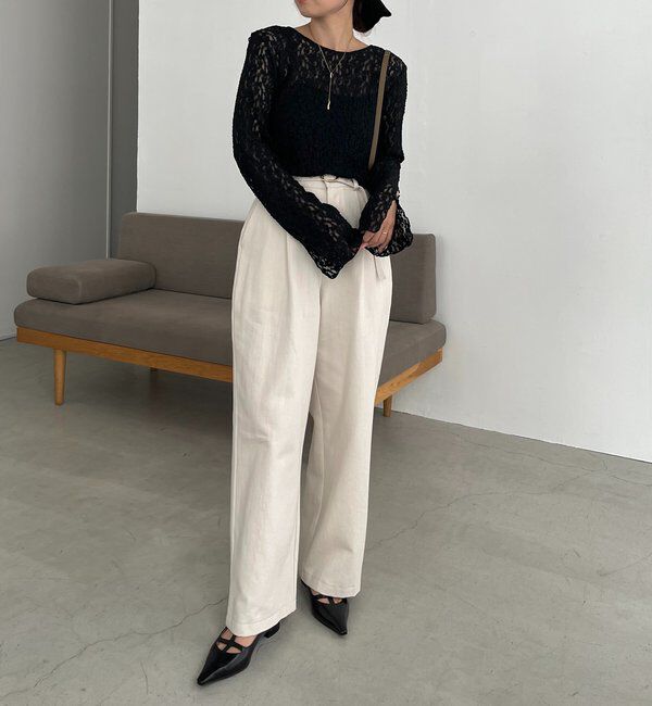  「【前後2WAY/オケージョンにも◎】レースUネックトップス」|Tシャツ・カットソー|