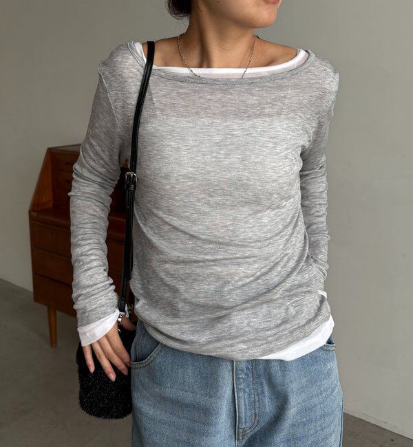  「【前後2WAY】2WAYボートネックシアーロンT」|Tシャツ・カットソー|