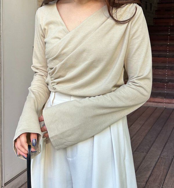  「ドレープアシメネックTシャツ」|Tシャツ・カットソー|ベージュ