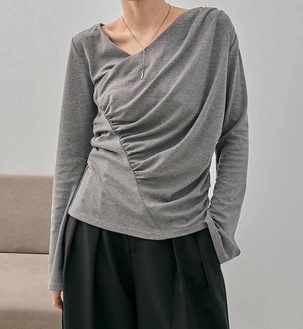  「ドレープアシメネックTシャツ」|Tシャツ・カットソー|