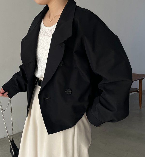  「【サイズ展開あり】ショートトレンチコート」|トレンチコート|ブラック
