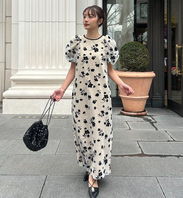  「【オケージョン/サイズ展開あり】フロッキーパフワンピース」|ワンピース|