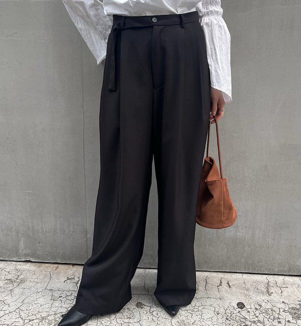  「ダブルタックワイドパンツ」|チノ|ブラック