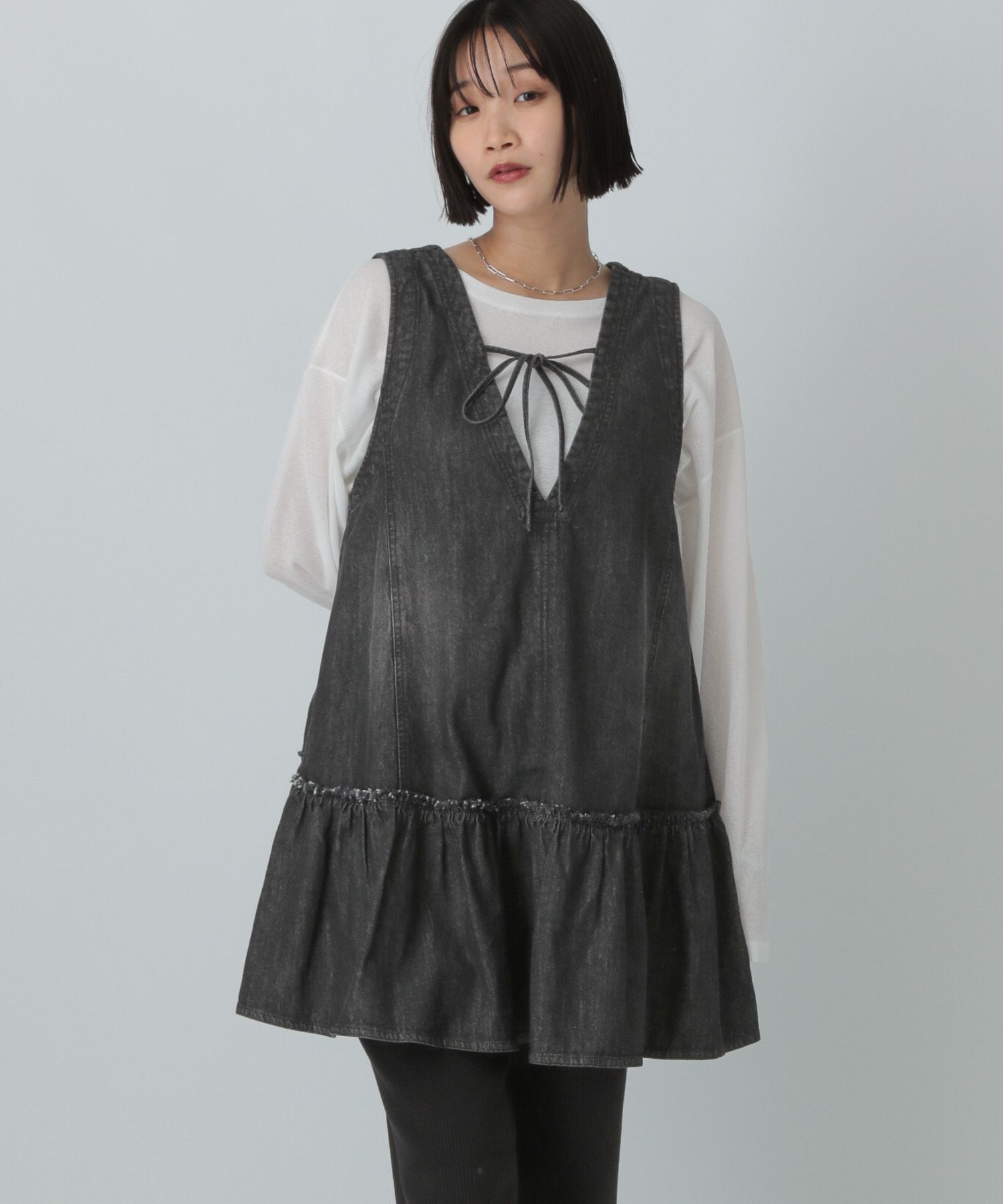 LOWRYS FARM「デニムミニワンピース」|ワンピース|BLK