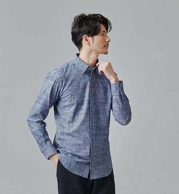 ABAHOUSE「【FLEX SHIRTS】DryMoment シャンブレー シャツ」|シャツ・ブラウス|ネイビー