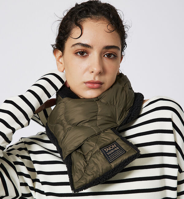 ABAHOUSE「【WEB限定】TAION/タイオン リバーシブル ダウンマフラー-ソフトシェルR」|マフラー|カーキ