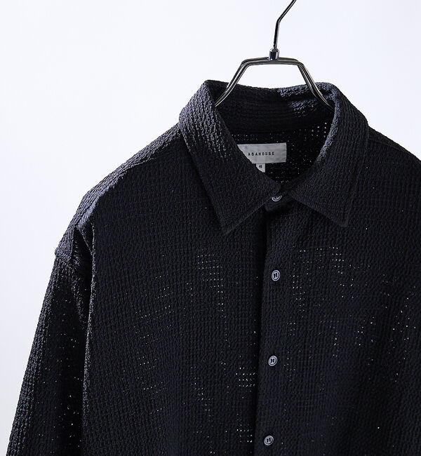 ABAHOUSE「メッシュジャガード　シアーシャツ / オーバーサイズ」|シャツ・ブラウス|ブラック