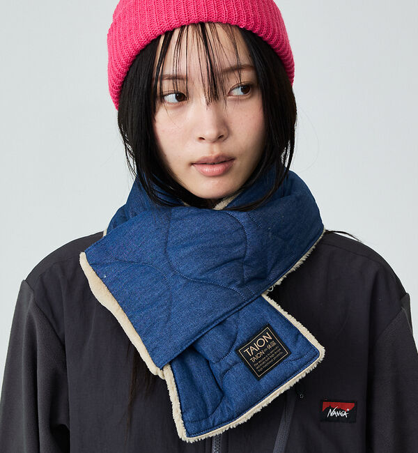 ABAHOUSE「【TAION / タイオン】ミリタリー リバーシブル ダウンマフラー/デニム/リ」|マフラー|ブルー系その他1