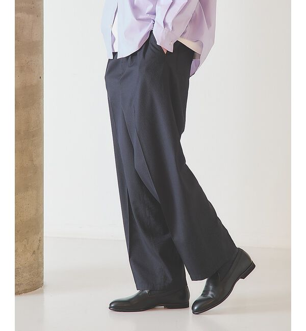 ABAHOUSE「ピンストライプ ワイドストレート イージースラックス / ワイドパンツ」|その他|ダークネイビー