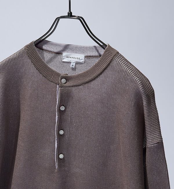 ABAHOUSE「リブニット ヘンリーネック プルオーバー」|ニット・セーター|ライトブラウン