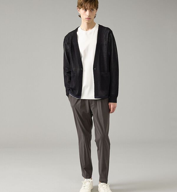 ABAHOUSE「2トーン シアーメッシュ 1ボタン カーディガン」|カーディガン|