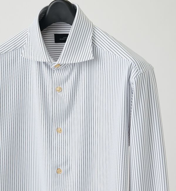 ABAHOUSE「【ON/OFF兼用】ストライプ＆デニムライク　360&deg;ストレッチ ワイドカラーシ」|シャツ・ブラウス|