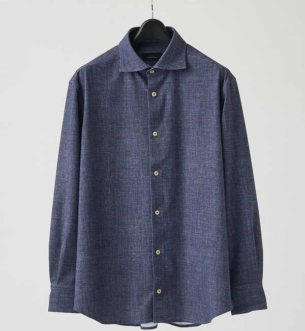 ABAHOUSE「【ON/OFF兼用】ストライプ＆デニムライク　360&deg;ストレッチ ワイドカラーシ」|シャツ・ブラウス|