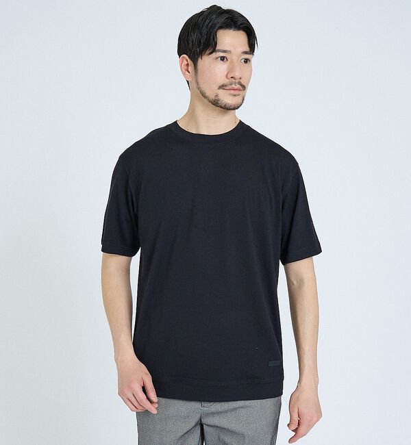 ABAHOUSE「【メリノウール100％】 ハイゲージニット Tシャツ」|ニット・セーター|ブラック