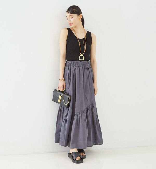 Rouge vif「コットンボイルスモッキングマキシスカート」|スカート|