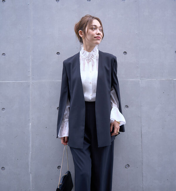 Rouge vif「ノーカラースリットスリーブジャケット」|ノーカラージャケット|