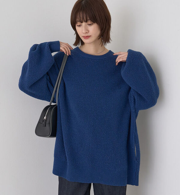 Rouge vif「【ストールセット】ポケット付片畦ニットプルオーバー」|ニット・セーター|ブルー