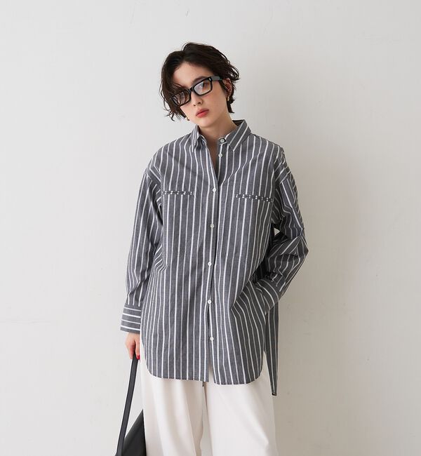 Rouge vif「胸ポケットコットン ルーズフィットストライプシャツ」|シャツ・ブラウス|