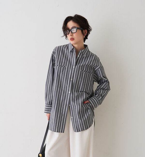 Rouge vif「胸ポケットコットン ルーズフィットストライプシャツ」|シャツ・ブラウス|