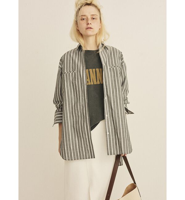 Rouge vif「胸ポケットコットン ルーズフィットストライプシャツ」|シャツ・ブラウス|