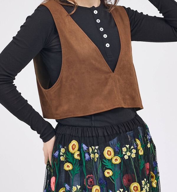 Rouge vif「【Le Melange/ル・メランジュ】ECOスウェードビスチェ/フェイクレザー」|ベスト・ジレ|