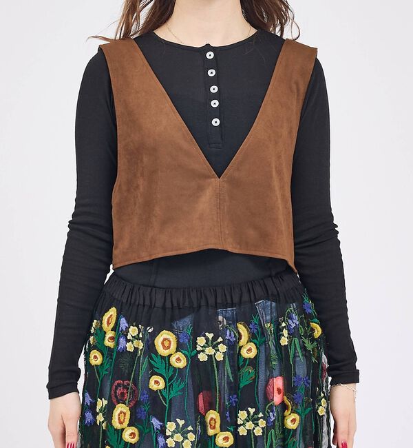 Rouge vif「【Le Melange/ル・メランジュ】ECOスウェードビスチェ/フェイクレザー」|ベスト・ジレ|