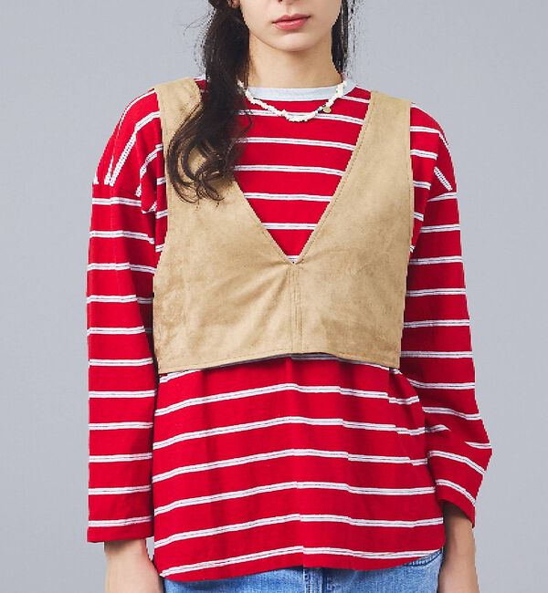 Rouge vif「【Le Melange/ル・メランジュ】ECOスウェードビスチェ/フェイクレザー」|ベスト・ジレ|ベージュ