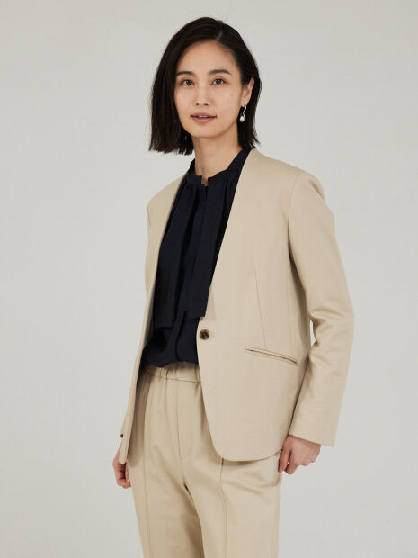 qualite「【セットアップ対応】トリコットストレッチジャケット」|ノーカラージャケット|