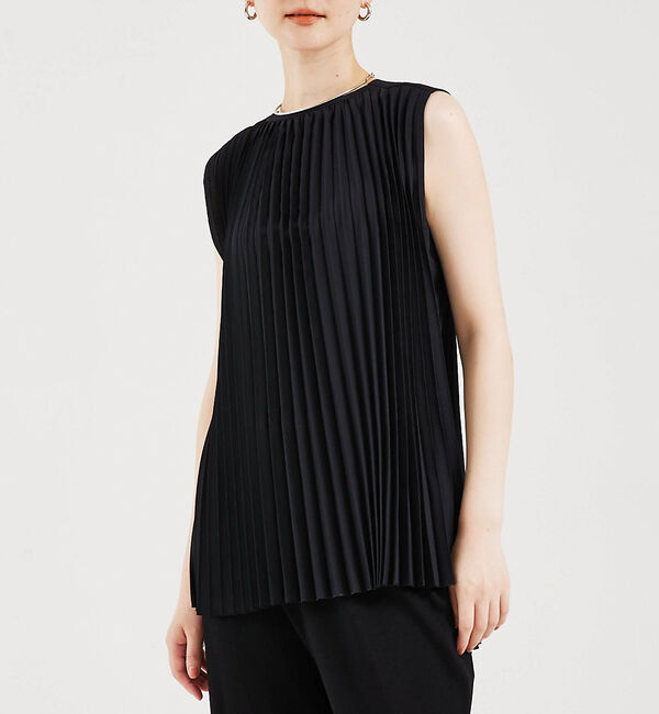 qualite「サーキュラープリーツブラウス」|シャツ・ブラウス|ブラック