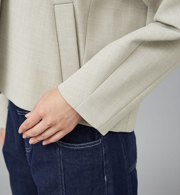 qualite「ボンディングショートコート」|ノーカラーコート|