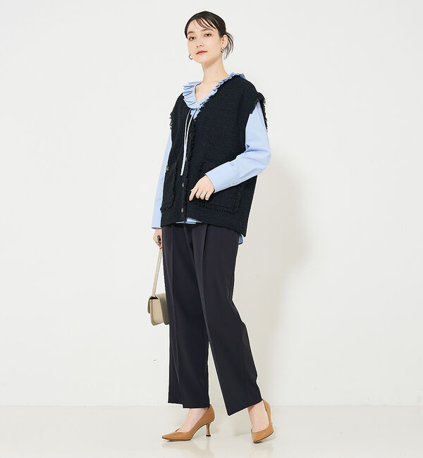 qualite「Vネックプリーツカラーブラウス」|シャツ・ブラウス|