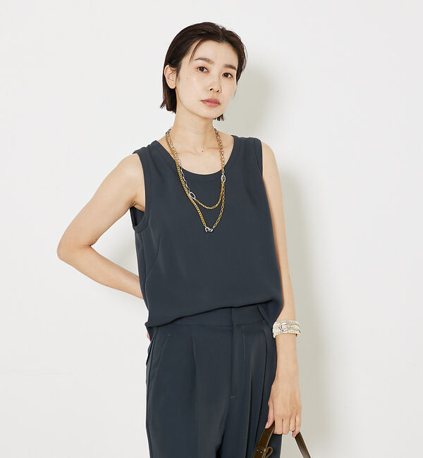 qualite「トルコサテンノースリーブ」|キャミソール|チャコールグレー