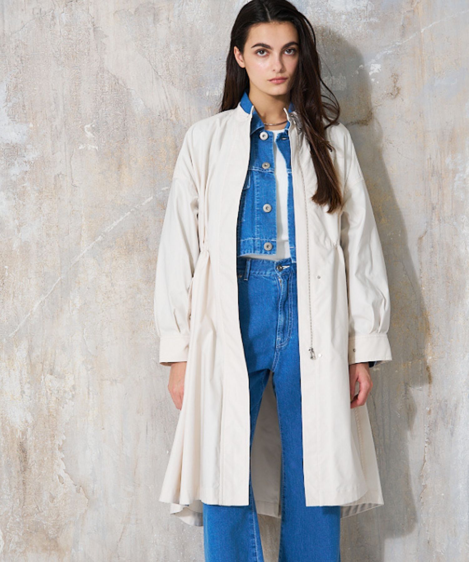 qualite「エアリーライトツイルコート」|ノーカラーコート|