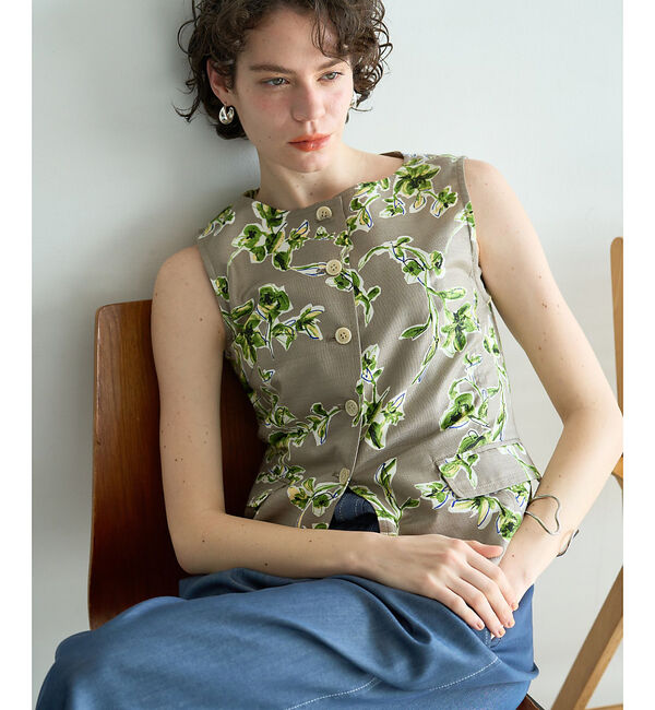 qualite「ブッチャーフラワーノースリーブ」|キャミソール|モカ