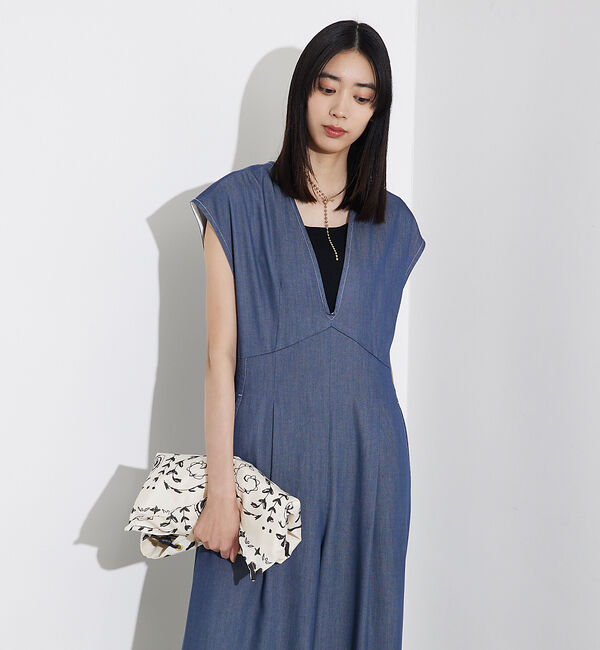 qualite「テンセルデニムオールインワン」|オールインワン|ブルー