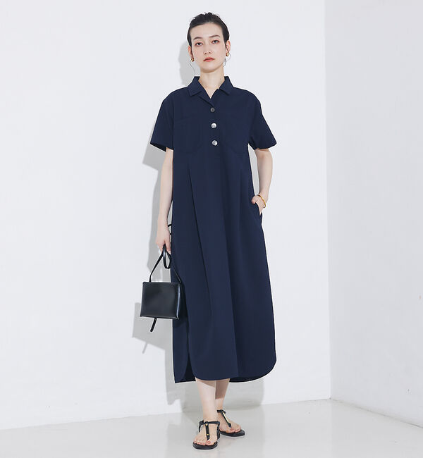 qualite「【接触冷感＆吸水速乾＆UV】シアサッカーシャツワンピース」|ワンピース|