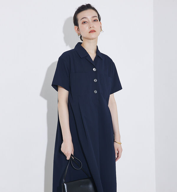 qualite「【接触冷感＆吸水速乾＆UV】シアサッカーシャツワンピース」|ワンピース|