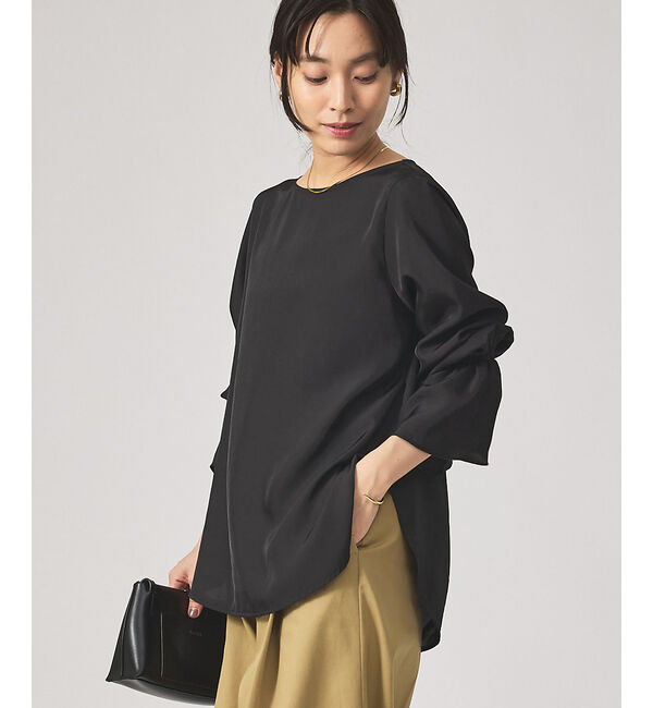 qualite「ブライトツイルベルブラウス」|シャツ・ブラウス|ブラック