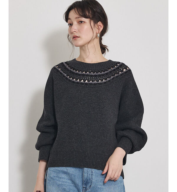 qualite「エンブロイダリーニット」|ニット・セーター|チャコールグレー