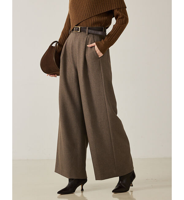 qualite「【大人のワイドパンツ】ウーリッシュツイルパンツ」|その他|モカ