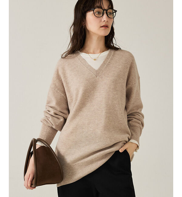 qualite「ウールVネックプルオーバー」|ニット・セーター|ベージュ