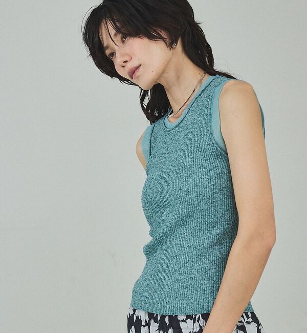 qualite「シアーミックスリブノースリーブ」|キャミソール|