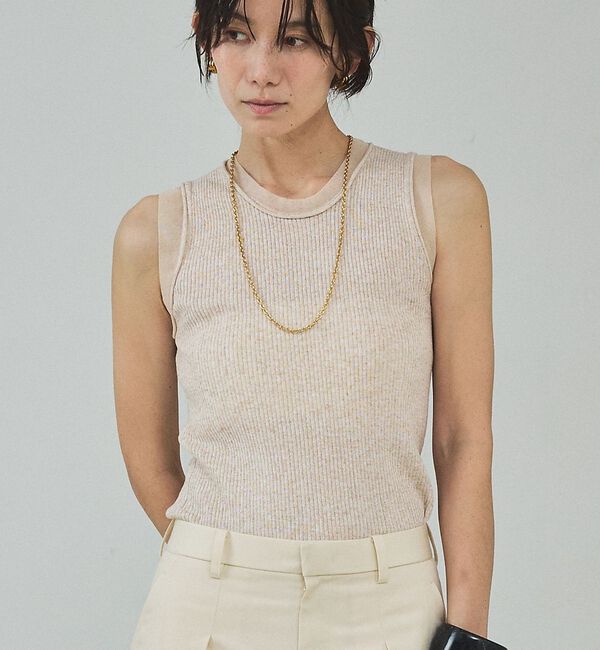 qualite「シアーミックスリブノースリーブ」|キャミソール|ライトベージュ