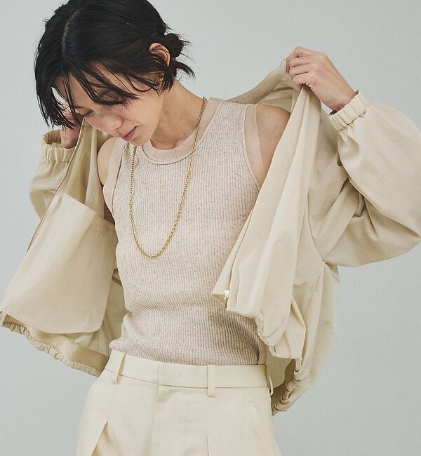 qualite「シアーミックスリブノースリーブ」|キャミソール|