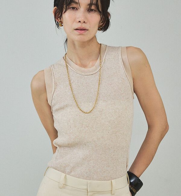 qualite「シアーミックスリブノースリーブ」|キャミソール|