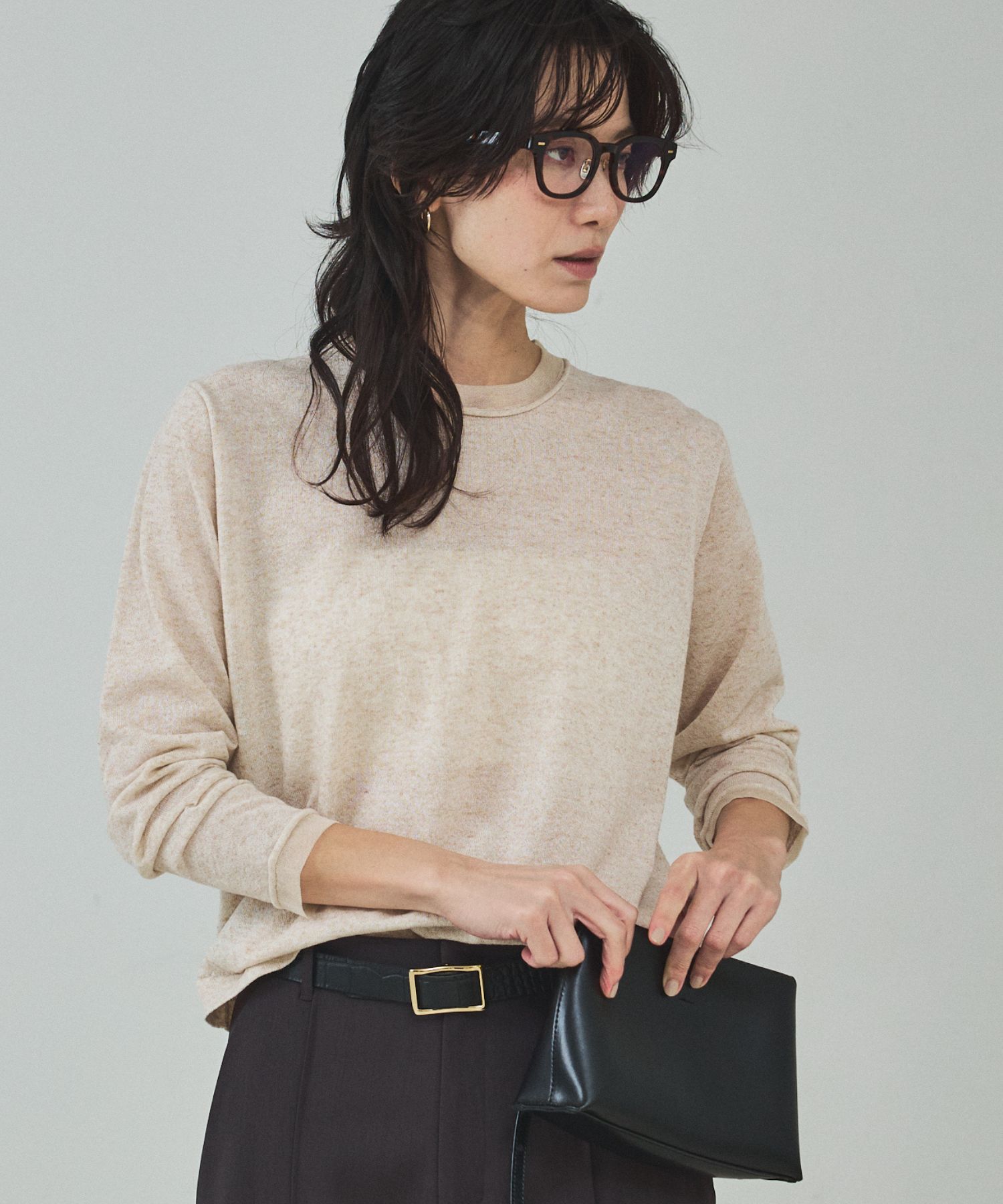 qualite「シアーミックスニットプルオーバー」|Tシャツ・カットソー|ライトベージュ