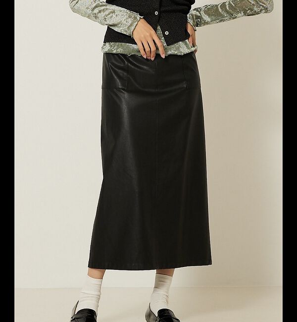 abahouse mavie「フェイク（スエード＆レザー）ロングタイトスカート」|スカート|ブラック
