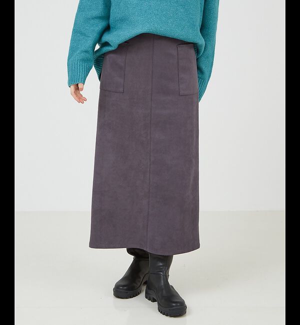 abahouse mavie「フェイク（スエード＆レザー）ロングタイトスカート」|スカート|チャコールグレー