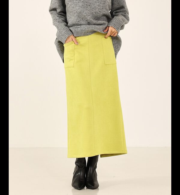 abahouse mavie「フェイク（スエード＆レザー）ロングタイトスカート」|スカート|イエロー